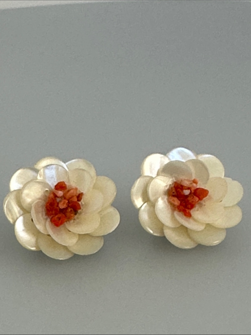Vintage pearl with Coral Center earrings